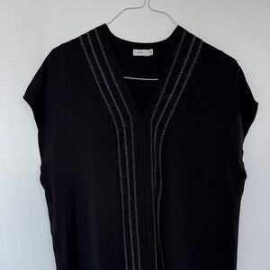 Vince Black V-Neck Tunic with White Contrast Stitching
